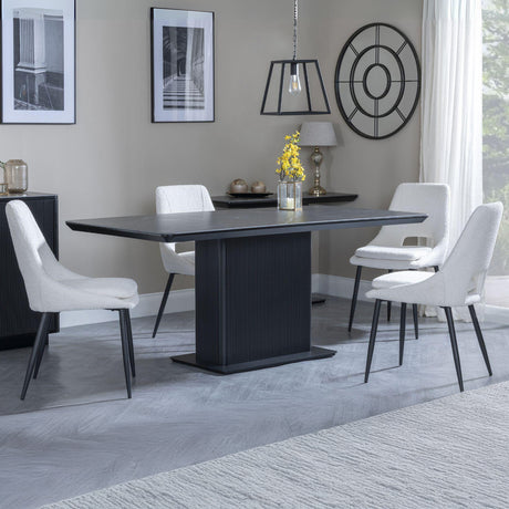 Stanmore Black Ceramic Fluted Dining Set - Stansbury Fabric Dining Chair