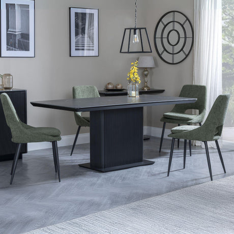 Stanmore Black Ceramic Fluted Dining Set - Stansbury Fabric Dining Chair