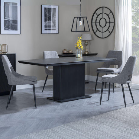 Stanmore Black Ceramic Fluted Dining Set - Stansbury Fabric Dining Chair