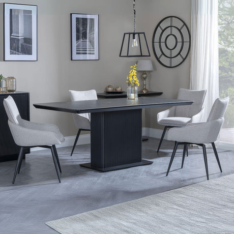 Stanmore Black Ceramic Fluted Dining Set - Torres Fabric Swivel Dining Chair