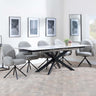 Conley White Ceramic Extending Dining Set - Altavista Grey Fabric Swivel Dining Chair