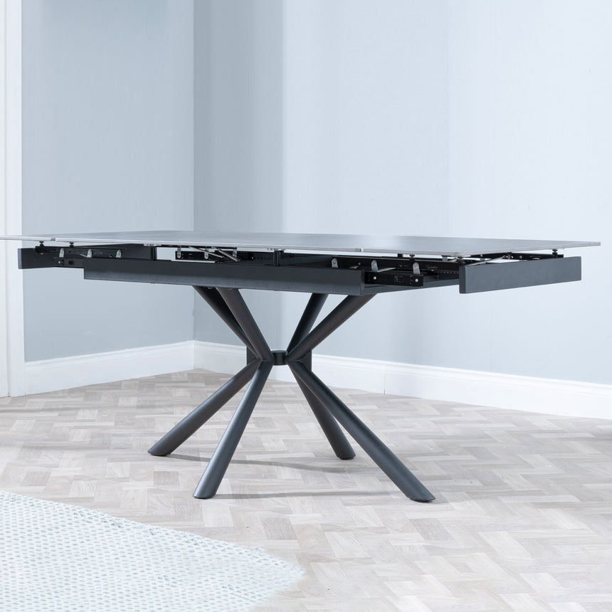Suttons Black Ceramic Extending Dining Table with Black Cross Base - 120cm-180cm