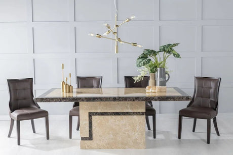 Taranto Cream Marble Dining Set - Sandia Faux Leather Chairs