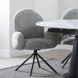 Theo Dark Grey Fabric Swivel Dining Armchair with Black Legs