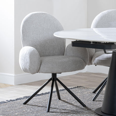 Theo Grey Fabric Swivel Dining Armchair with Black Legs-2
