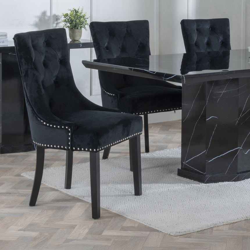 Toronto Marble Marble Dining Set - Knocker Back Velvet Fabric Dining Chair