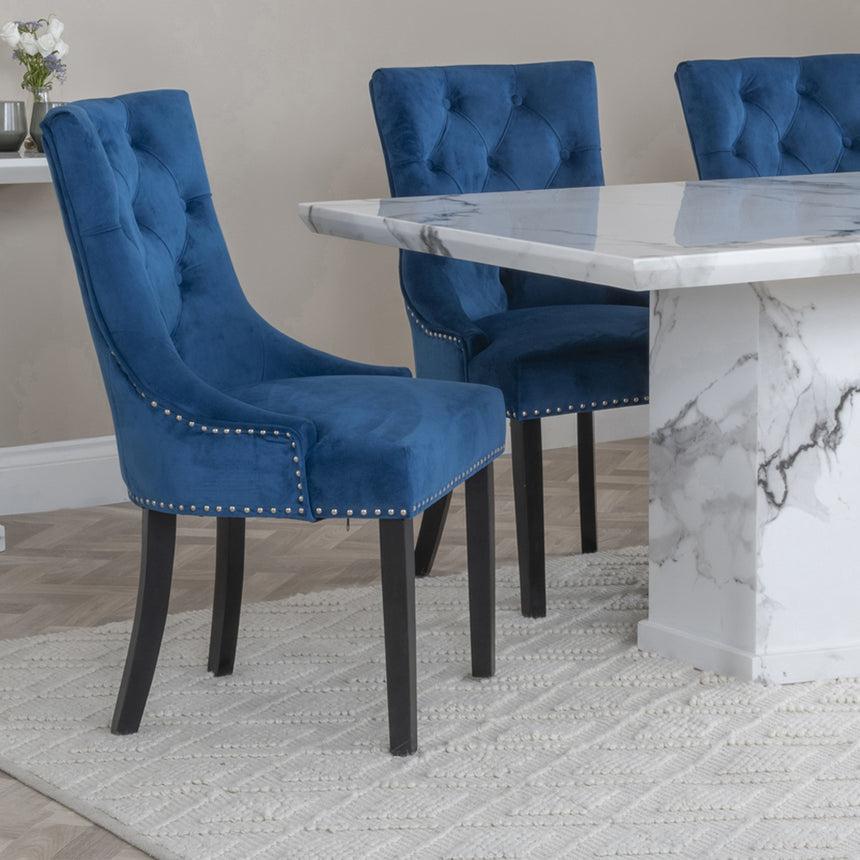 Toronto Marble Marble Dining Set - Knocker Back Velvet Fabric Dining Chair