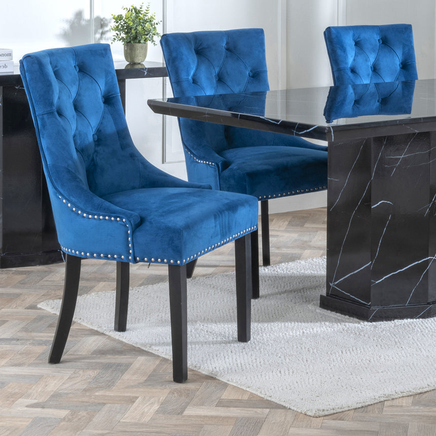 Toronto Marble Marble Dining Set - Knocker Back Velvet Fabric Dining Chair