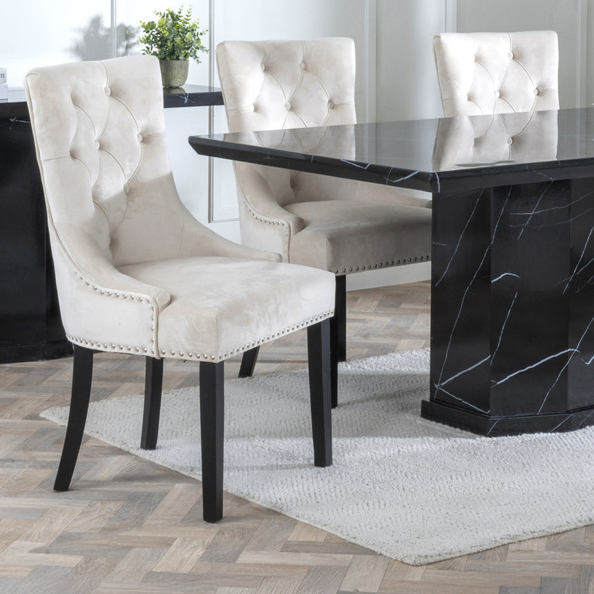 Toronto Marble Marble Dining Set - Knocker Back Velvet Fabric Dining Chair