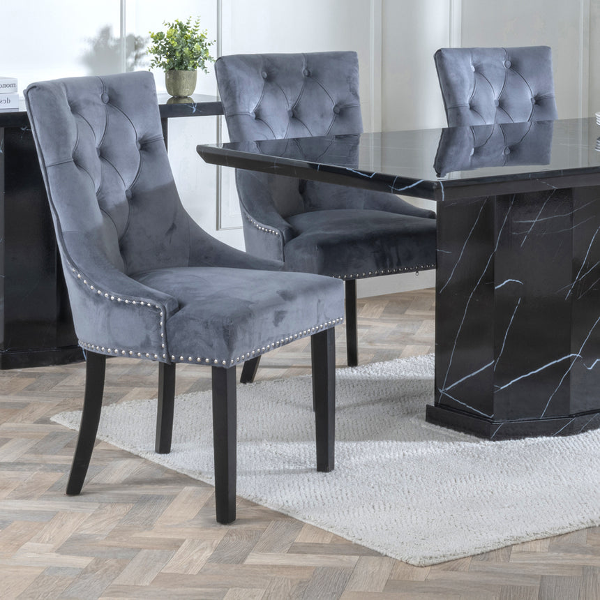 Toronto Marble Marble Dining Set - Knocker Back Velvet Fabric Dining Chair