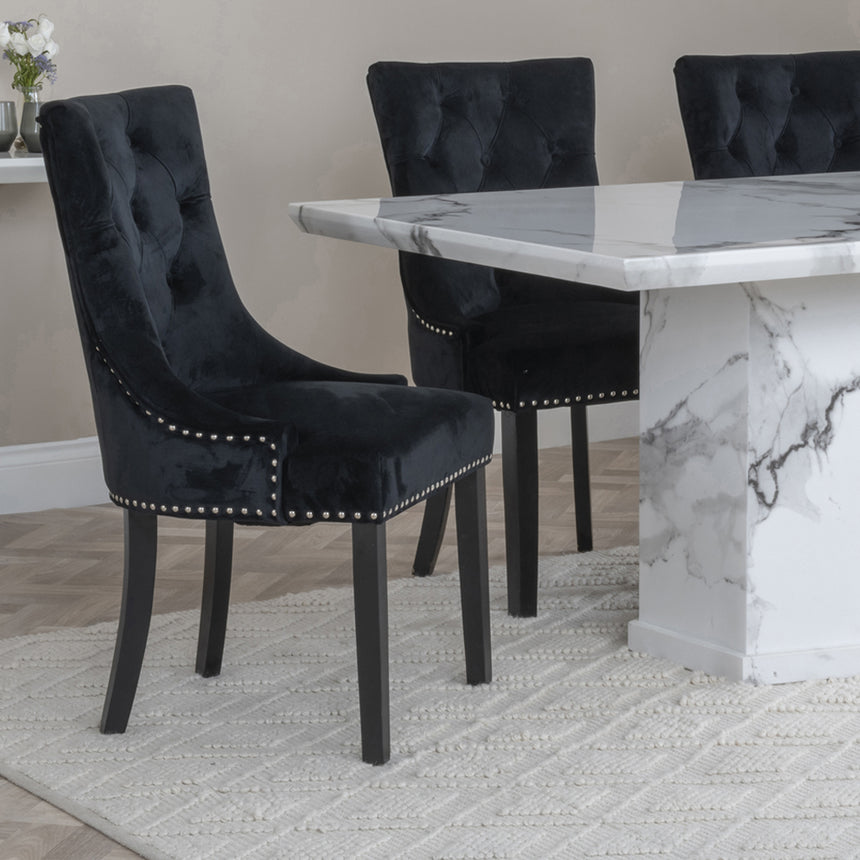 Toronto Marble Marble Dining Set - Knocker Back Velvet Fabric Dining Chair
