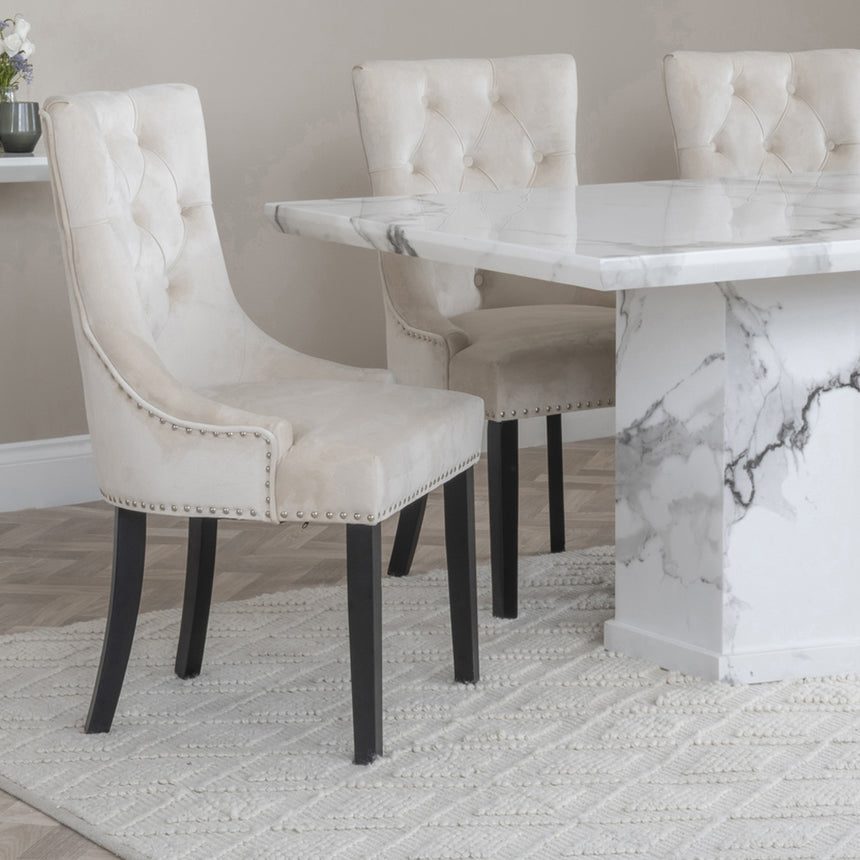 Toronto Marble Marble Dining Set - Knocker Back Velvet Fabric Dining Chair