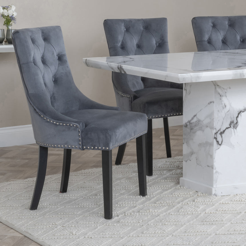 Toronto Marble Marble Dining Set - Knocker Back Velvet Fabric Dining Chair