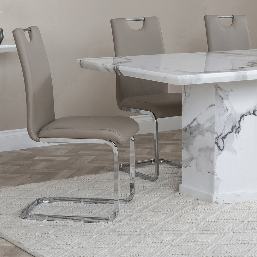 Toronto Marble Marble Dining Set - Marsala Faux Leather Dining Chair
