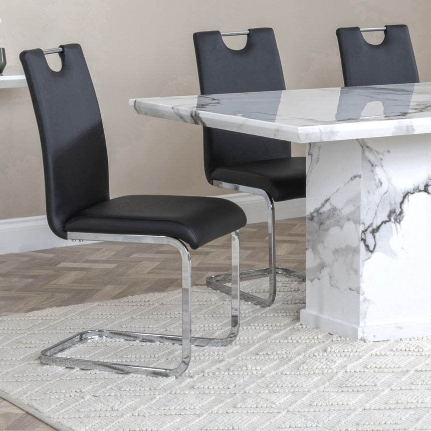 Toronto Marble Marble Dining Set - Marsala Faux Leather Dining Chair