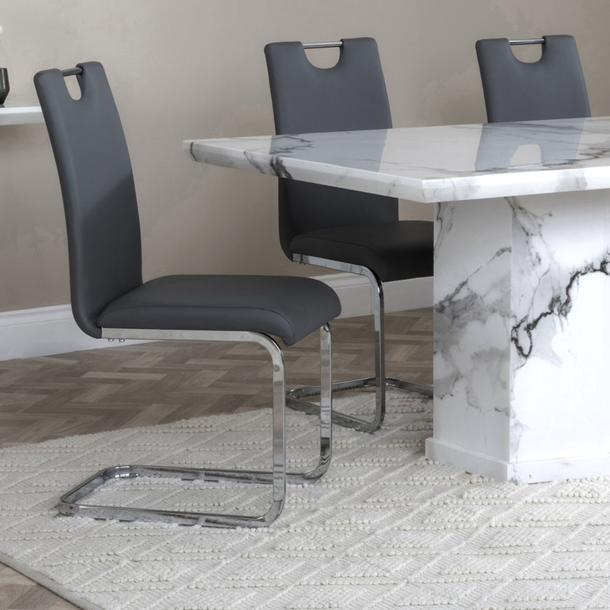Toronto Marble Marble Dining Set - Marsala Faux Leather Dining Chair