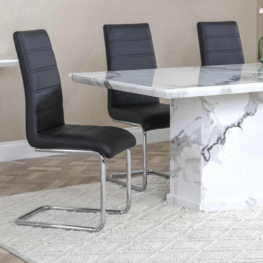 Toronto Marble Marble Dining Set - Romi Faux Leather Dining Chair