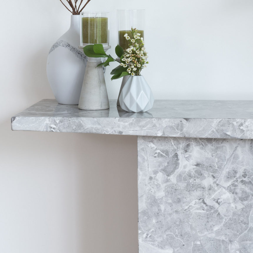Genoa Grey Marble Console Table with Pedestal Base