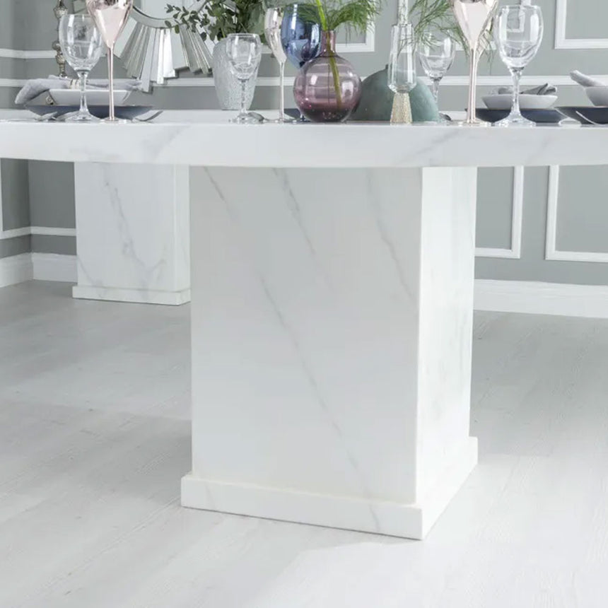 Genoa 8 Seater Square Marble Dining Table with Pedestal Base - 140cm