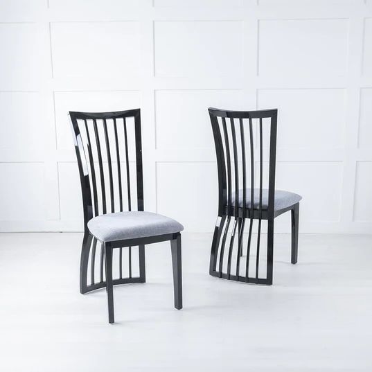 Turin Marble Dining set - Abruzzo Black High Gloss and Beige Fabric Chairs