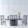 Turin Marble Dining set - Abruzzo Black High Gloss and Beige Fabric Chairs