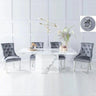 Turin White Marble Dining Set - Fabric Knocker Back Chairs with Chrome Legs