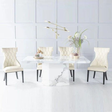 Turin White Marble Dining set - Parish Faux Leather Chairs