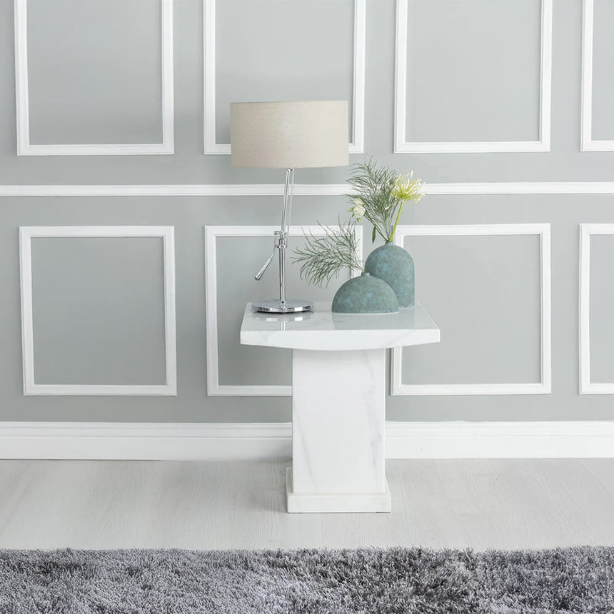 Genoa Marble Square Lamp Table with Pedestal Base