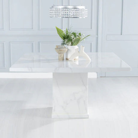Genoa 8 Seater Square Marble Dining Table with Pedestal Base - 140cm