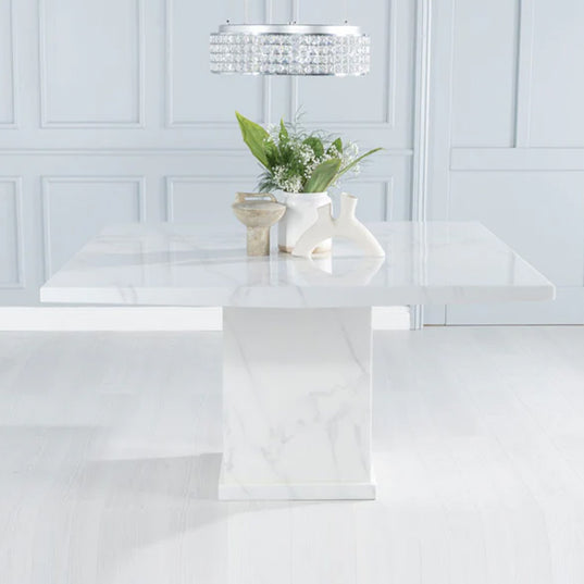 Genoa 8 Seater Square Marble Dining Table with Pedestal Base - 140cm