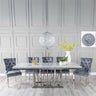 Sardinia Grey Marble and Chrome Dining Set - Fabric Lion Knocker Back Chairs with Chrome Legs