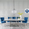 Sardinia Grey Marble and Chrome Dining Set - Fabric Lion Knocker Back Chairs with Chrome Legs