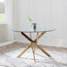 Venezia Glass 4 Seater Round Dining Table with Gold Metal Chopstick Legs