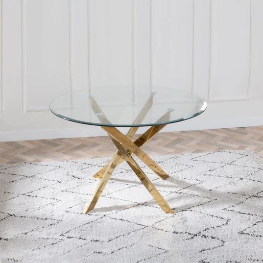 Venezia Glass 4 Seater Round Dining Table with Gold Metal Chopstick Legs