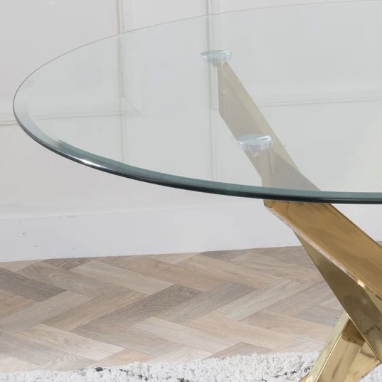 Venezia Glass 4 Seater Round Dining Table with Gold Metal Chopstick Legs