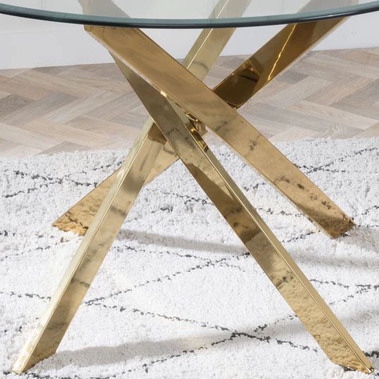 Venezia Glass 4 Seater Round Dining Table with Gold Metal Chopstick Legs