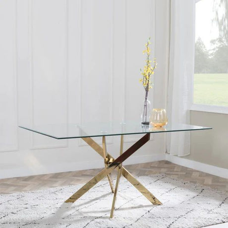Venezia Glass 6 Seater Dining Table with Gold Metal Chopstick Legs