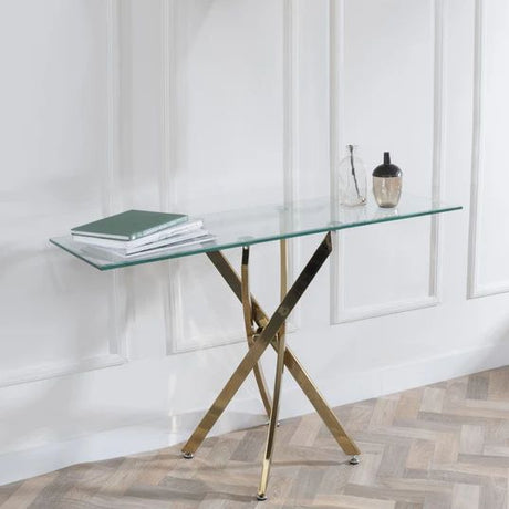 Venezia Glass Console Table with Gold Metal Chopstick Legs