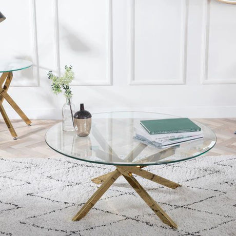 Venezia Glass Round Coffee Table with Gold Metal Chopstick Legs