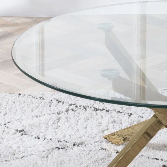 Venezia Glass Round Coffee Table with Gold Metal Chopstick Legs