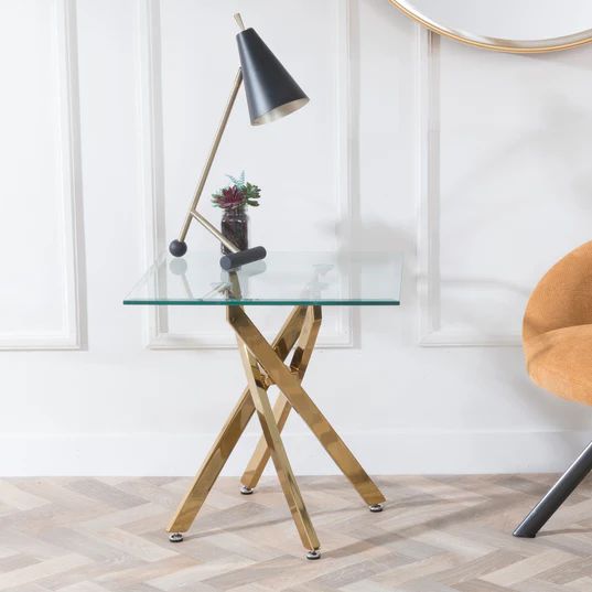 Venezia Glass Square Side Table with Gold Metal Chopstick Legs