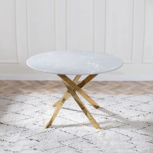 Venezia Glass 4 Seater Round Dining Table with Gold Metal Chopstick Legs
