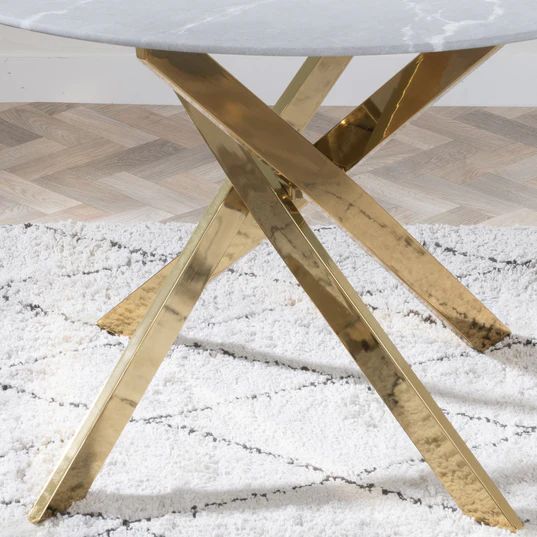 Venezia Glass 4 Seater Round Dining Table with Gold Metal Chopstick Legs