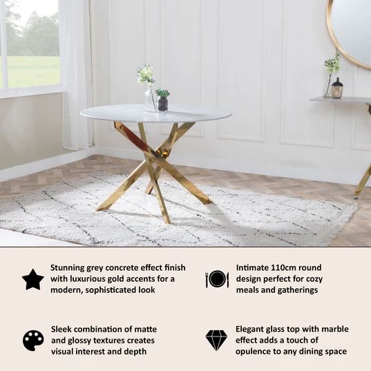 Venezia Glass 4 Seater Round Dining Table with Gold Metal Chopstick Legs