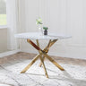Venezia Glass 4 Seater Round Dining Table with Gold Metal Chopstick Legs