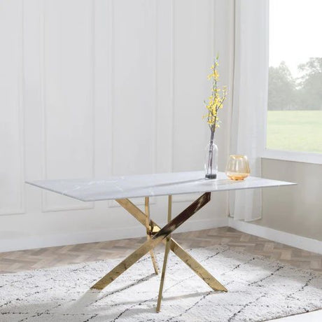 Venezia Glass 6 Seater Dining Table with Gold Metal Chopstick Legs
