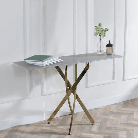 Venezia Glass Console Table with Gold Metal Chopstick Legs