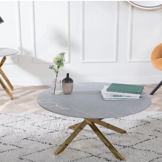 Venezia Glass Round Coffee Table with Gold Metal Chopstick Legs
