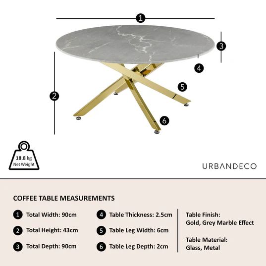 Venezia Glass Round Coffee Table with Gold Metal Chopstick Legs