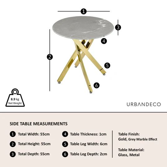 Venezia Glass Round Side Table with Gold Metal Chopstick Legs